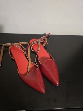 Red Pointed Toe Women's Slingback Flats